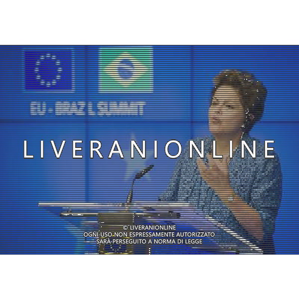 Brazil\'s President Dilma Rousseff holds press conference at the end of an EU-Brazil summit in Brussels, Belgium on 24.02.2014 by Wiktor Dabkowski ©photoshot/AGENZIA ALDO LIVERANI SAS - ITALY ONLY - Conferenza stampa del Consiglio europeo al termine di un vertice UE-Brasile a Bruxelles, in Belgio 24 febbraio 2014