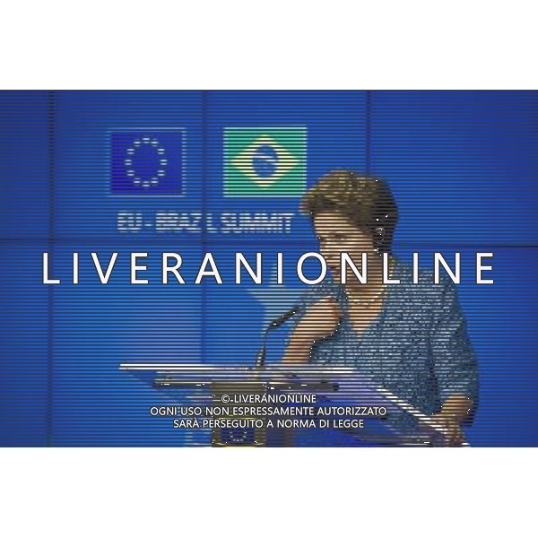Brazil\'s President Dilma Rousseff holds press conference at the end of an EU-Brazil summit in Brussels, Belgium on 24.02.2014 by Wiktor Dabkowski ©photoshot/AGENZIA ALDO LIVERANI SAS - ITALY ONLY - Conferenza stampa del Consiglio europeo al termine di un vertice UE-Brasile a Bruxelles, in Belgio 24 febbraio 2014