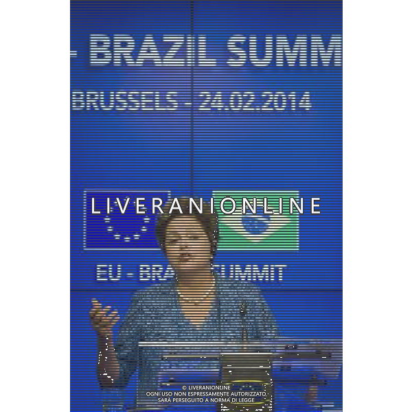 Brazil\'s President Dilma Rousseff holds press conference at the end of an EU-Brazil summit in Brussels, Belgium on 24.02.2014 by Wiktor Dabkowski ©photoshot/AGENZIA ALDO LIVERANI SAS - ITALY ONLY - Conferenza stampa del Consiglio europeo al termine di un vertice UE-Brasile a Bruxelles, in Belgio 24 febbraio 2014