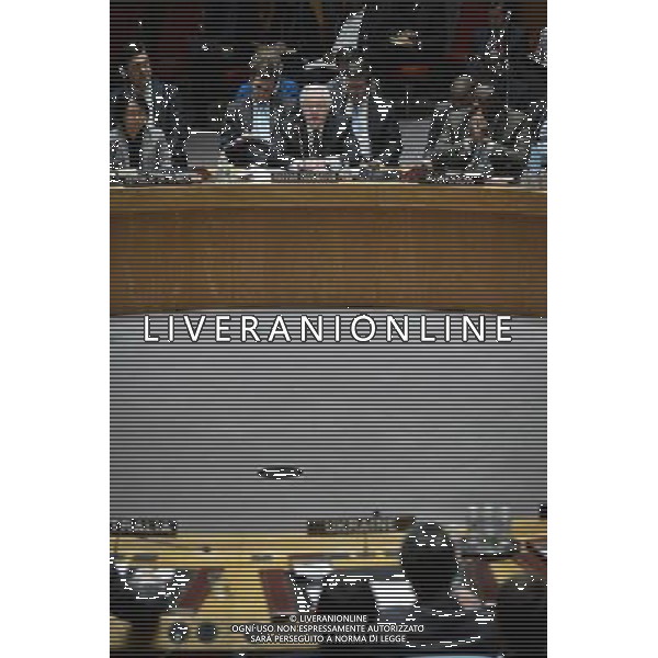(140302) -- NEW YORK, March 2, 2014 () -- Russian Permanent Representative to the United Nations Vitaly Churkin (C) speaks during a meeting of the UN Security Council on the situation in Ukraine, at the UN headquarters in New York, on March 1, 2014. The UN Security Council met on Saturday to discuss the current situation in Ukraine. (/Niu Xiaolei) ©PHOTOSHOT/AGENZIA ALDO LIVERANI SAS - ITALY ONLY - Consiglio di sicurezza dell\'ONU per discutere sulla situazione attuale in Ucraina, presso la sede delle Nazioni Unite a New York, 1 marzo 2014.