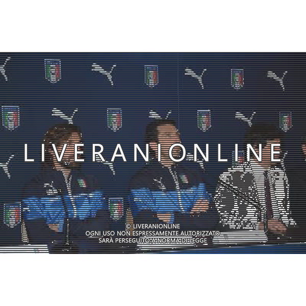 Raduno della nazionale di calcio presso l\'Hotel Sheraton Malpensa, Conferenza stampa del CT e presentazione nuova maglia PUMA - Varese 03 marzo 2014 Nella foto: Andrea Pirlo, Gianluii Buffon, Demetrio Albertini ©gazzaniga/AGENZIA ALDO LIVERANI SAS
