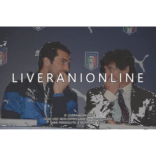 Raduno della nazionale di calcio presso l\'Hotel Sheraton Malpensa, Conferenza stampa del CT e presentazione nuova maglia PUMA - Varese 03 marzo 2014 Nella foto: Gianluii Buffon, Demetrio Albertini ©gazzaniga/AGENZIA ALDO LIVERANI SAS