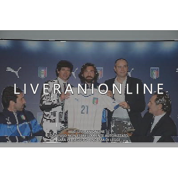 Raduno della nazionale di calcio presso l\'Hotel Sheraton Malpensa, Conferenza stampa del CT e presentazione nuova maglia PUMA - Varese 03 marzo 2014 Nella foto: Andrea Pirlo, Demetrio Albertini ©gazzaniga/AGENZIA ALDO LIVERANI SAS