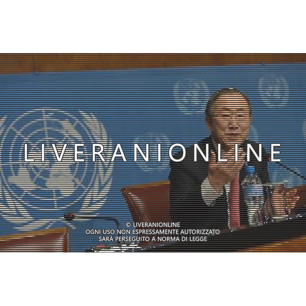 (140303) -- GENEVA, March 3, 2014 () -- United Nations Secretary-General Ban Ki-moon attends a press conference on Syria crisis in Geneva, Switzerland, Mar. 3, 2014. Ban Ki-moon reemphasized on Monday here the importance of ending the almost 3-year-old Syria crisis through peaceful solution and of bringing parties back to negotiating table. (/Wang Siwei) AG ALDO LIVERANI SAS ONLY ITALY