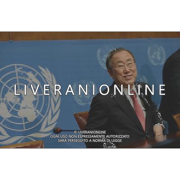 (140303) -- GENEVA, March 3, 2014 () -- United Nations Secretary-General Ban Ki-moon attends a press conference on Syria crisis in Geneva, Switzerland, Mar. 3, 2014. Ban Ki-moon reemphasized on Monday here the importance of ending the almost 3-year-old Syria crisis through peaceful solution and of bringing parties back to negotiating table. (/Wang Siwei) AG ALDO LIVERANI SAS ONLY ITALY