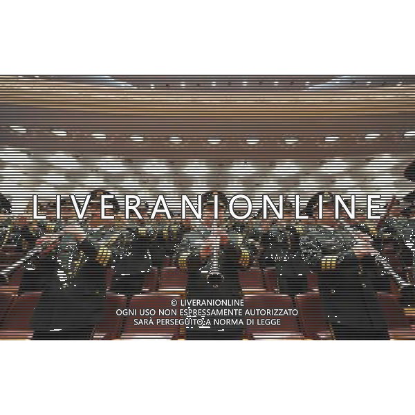 (140305) -- BEIJING, March 5, 2014 () -- A military band plays the national anthem during the opening meeting of the second session of China\'s 12th National People\'s Congress (NPC) at the Great Hall of the People in Beijing, capital of China, March 5, 2014. (/Wang Ye) (zkr) AG ALDO LIVERANI SAS ONLY ITALY