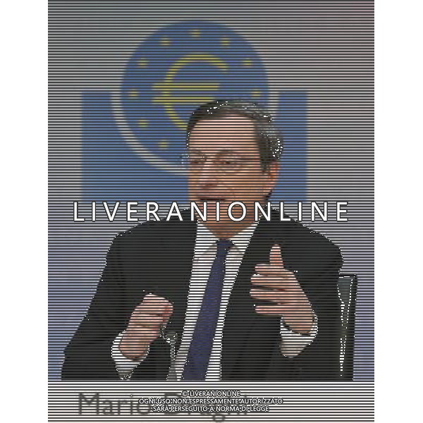 (140306) -- FRANKFURT, March 6, 2014 () -- European Central Bank (ECB) President Mario Draghi speaks at a press conference in Frankfurt, Germany, March 6, 2014. ECB on Thursday decided to keep interest rates unchanged at 0.25 percent during a regular rate-setting meeting. (/Luo Huanhuan) AG ALDO LIVERANI SAS ONLY ITALY
