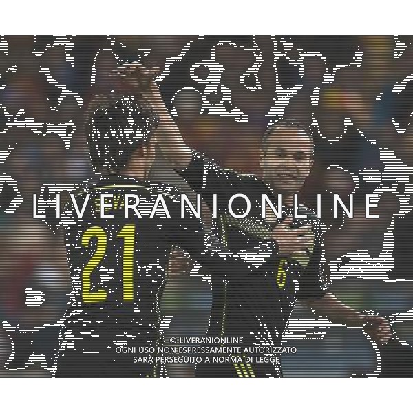 (140306) -- MADRID, March 6, 2014 () -- Andres Iniesta(R) and David Silva of Spain celebrate scoring during an international friendly football match between Italy and Spain at Madrid, Spain on March 5, 2014. Spain won 1-0.(/Xie Haining) AG ALDO LIVERANI SAS ONLY ITALY