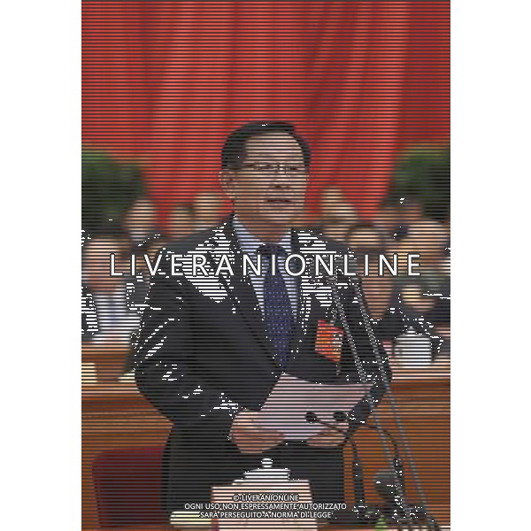 (140307) -- BEIJING, March 7, 2014 () -- Wan Gang, vice-chairperson of the 12th National Committee of the Chinese People\'s Political Consultative Conference (CPPCC), presides over the second plenary meeting of the second session of the 12th National Committee of the CPPCC at the Great Hall of the People in Beijing, capital of China, March 7, 2014. (/Lan Hongguang) (zkr) AG ALDO LIVERANI SAS ONLY ITALY