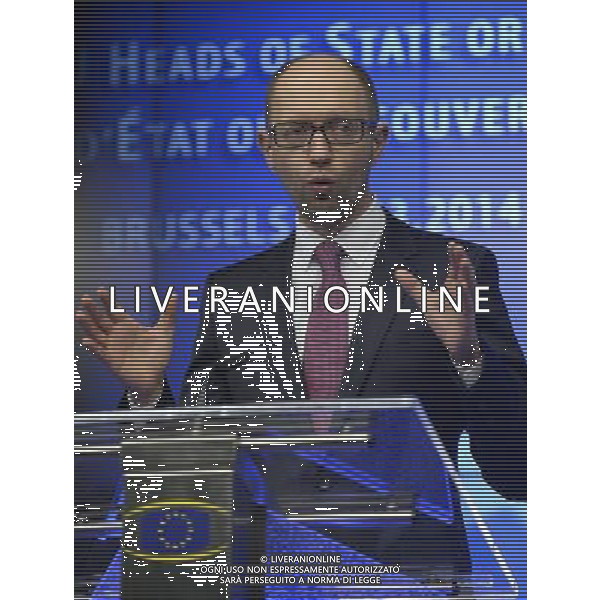 (140306) -- BRUSSELS, March 6, 2014 () -- Ukrainian interim Prime Minister Arseniy Yatsenyuk addresses a press conference at EU-Ukraine head of states Summit at the EU headquarters in Brussels, capital of Belgium, March 6, 2014. (/Ye Pingfan) ©PPHOTOSHOT/AGENZIA ALDO LIVERANI SAS - ITALY ONLY - Vertice UE-Ucraina degli stati presso la sede dell\'Unione europea a Bruxelles , capitale del Belgio, 6 marzo 2014.