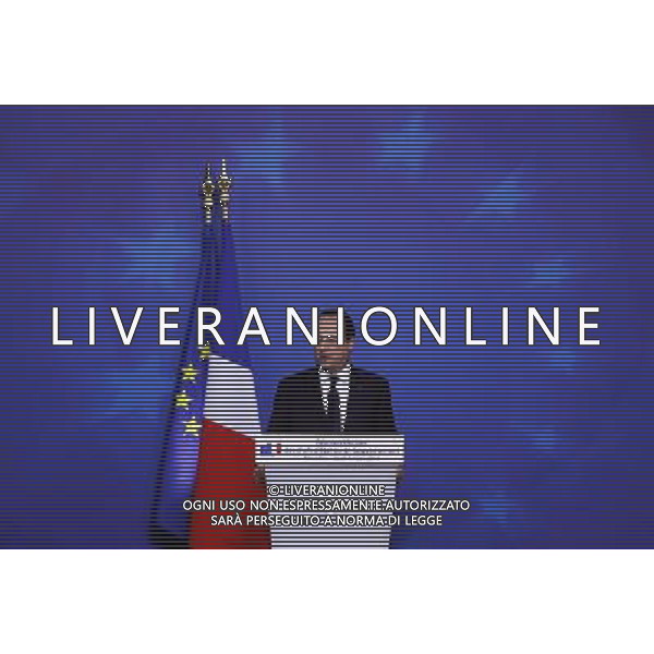 (140306) -- BRUSSELS, March 6, 2014 () -- French President Francois Hollande speaks at a press conference after EU-Ukraine head of states Summit at the EU headquarters in Brussels, capital of Belgium, March 6, 2014. (/Zhou Lei) ©PPHOTOSHOT/AGENZIA ALDO LIVERANI SAS - ITALY ONLY - Vertice UE-Ucraina degli stati presso la sede dell\'Unione europea a Bruxelles , capitale del Belgio, 6 marzo 2014.