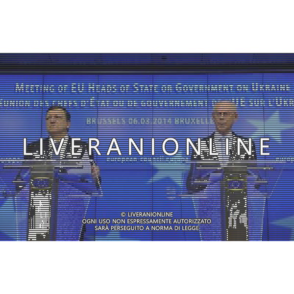(140306) -- BRUSSELS, March 6, 2014 () -- European Commission President Jose Manuel Barroso (L) and European Council President Herman Van Rompuy attend a press conference after EU-Ukraine head of states Summit at the EU headquarters in Brussels, capital of Belgium, March 6, 2014. (/Ye Pingfan) ©PPHOTOSHOT/AGENZIA ALDO LIVERANI SAS - ITALY ONLY - Vertice UE-Ucraina degli stati presso la sede dell\'Unione europea a Bruxelles , capitale del Belgio, 6 marzo 2014.