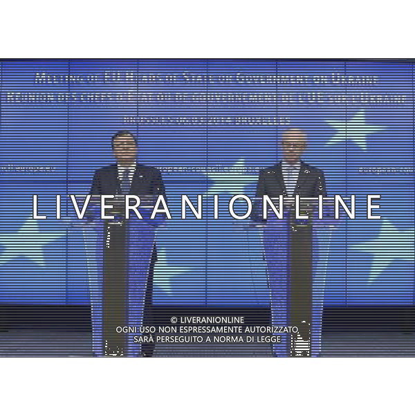 (140306) -- BRUSSELS, March 6, 2014 () -- European Commission President Jose Manuel Barroso (L) and European Council President Herman Van Rompuy attend a press conference after EU-Ukraine head of states Summit at the EU headquarters in Brussels, capital of Belgium, March 6, 2014. (/Ye Pingfan) ©PPHOTOSHOT/AGENZIA ALDO LIVERANI SAS - ITALY ONLY - Vertice UE-Ucraina degli stati presso la sede dell\'Unione europea a Bruxelles , capitale del Belgio, 6 marzo 2014.