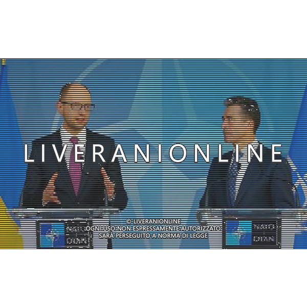 (140307) -- BRUSSELS, March 7, 2014 () -- Ukrainian Prime Minister Arseniy Yatsenyuk (L) and NATO Secretary General Anders Fogh Rasmussen attend a press conference at the NATO headquarters in Brussels, capital of Belgium, March 6, 2014. (/Gong Bing) ©PPHOTOSHOT/AGENZIA ALDO LIVERANI SAS - ITALY ONLY - Vertice UE-Ucraina degli stati presso la sede dell\'Unione europea a Bruxelles , capitale del Belgio, 6 marzo 2014.
