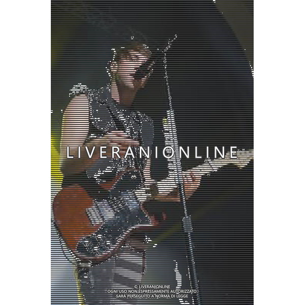 American Pop Punk band All Time Low perform at Brixton Academy, London, England, UK on 8th March 2014. The band consists of vocalist and rhythm guitarist Alex Gaskarth, lead guitarist and backing vocalist Jack Barakat, bassist and backing vocalist Zack Merrick and drummer Rian Dawson. ©PHOTOHSOT/AGENZIA ALDO LIVERANI SAS - ITALY ONLY - EDITORIAL USE ONLY