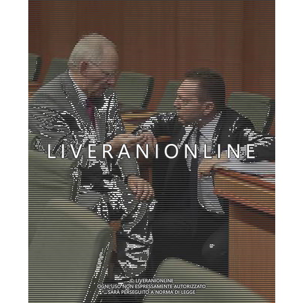 (140310) -- BRUSSELS, March 10, 2014 () -- German Finance Minister Wolfgang Schaeuble (L) and Greek Finance Minister Yannis Stournaras chat prior to a Eurogroup Finance Ministers meeting at EU headquarters in Brussels, capital of Belgium, March 10, 2014. (/Ye Pingfan) AG ALDO LIVERANI SAS ONLY ITALY
