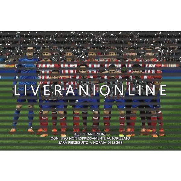UEFA Champions League 2013/2014 Ottavi di Finale Ritorno Madrid - 11.03.2014 Atletico Madrid-Milan Nella Foto:Atletico Madrid Squadra Formazione Courtois,Godin,Filipe Luis,Suarez,Koke,Raul Garcia,Turan,Gabi,Diego Costa,Juanfran,Miranda /Ph.Vitez-Ag. Aldo Liverani