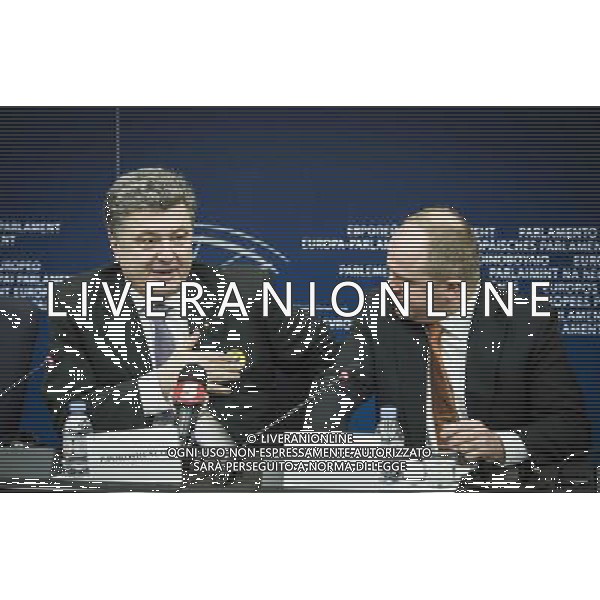 Petro Oleksiyovych Poroshenko Member of the Parliament of Ukraine and one of the Ukrainian opposition leaders (L) and Meber of European Parliament Chair of the Delegation to the EU-Ukraine Parliamentary Cooperation Committee Pawel Kowal during press conference on The situation in Ukraine at European Parliament headquarters in Strasbourg, France on 12.03.2014 AG ALDO LIVERANI SAS ONLY ITALY