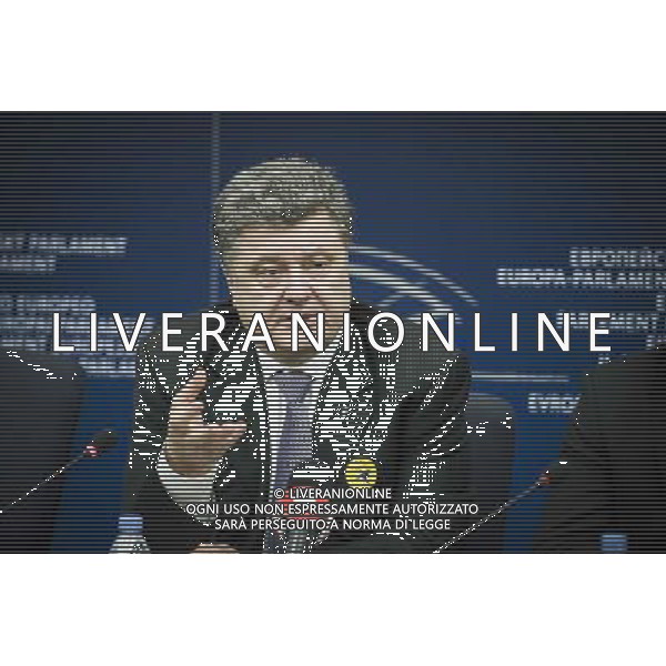 Petro Oleksiyovych Poroshenko Member of the Parliament of Ukraine and one of the Ukrainian opposition leaders holds press conference on The situation in Ukraine at European Parliament headquarters in Strasbourg, France on 12.03.2014 AG ALDO LIVERANI SAS ONLY ITALY
