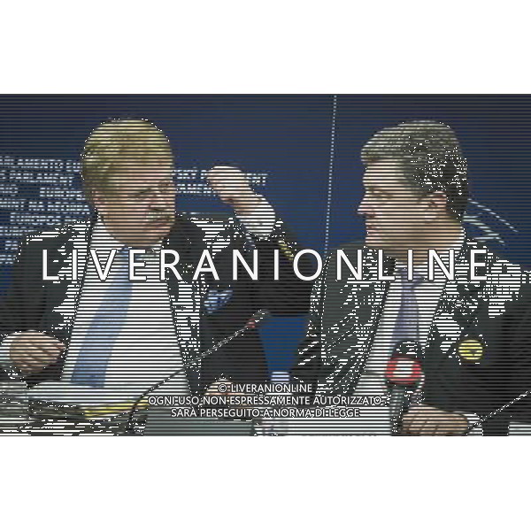Petro Oleksiyovych Poroshenko Member of the Parliament of Ukraine and one of the Ukrainian opposition leaders and Elmar Brok, Chairman of the Foreign Affairs Committee (L) hold press conference on The situation in Ukraine at European Parliament headquarters in Strasbourg, France on 12.03.2014 AG ALDO LIVERANI SAS ONLY ITALY