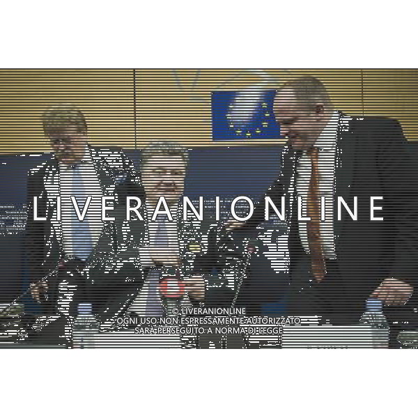 Petro Oleksiyovych Poroshenko Member of the Parliament of Ukraine and one of the Ukrainian opposition leaders (C ), Meber of European Parliament Chair of the Delegation to the EU-Ukraine Parliamentary Cooperation Committee Pawel Kowal (R ) and Elmar Brok, Chairman of the Foreign Affairs Committee hold press conference on The situation in Ukraine at European Parliament headquarters in Strasbourg, France on 12.03.2014 AG ALDO LIVERANI SAS ONLY ITALY