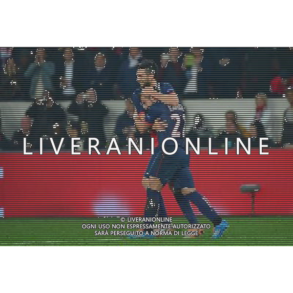 Joie Ezequiel LAVAZZI / Javier PASTORE - 12.03.2014 - Paris Saint Germain / Bayer Leverkusen - 1/8Finale Champions League Photo : Dave Winter / Icon Sport AG ALDO LIVERANI SAS ONLY ITALY