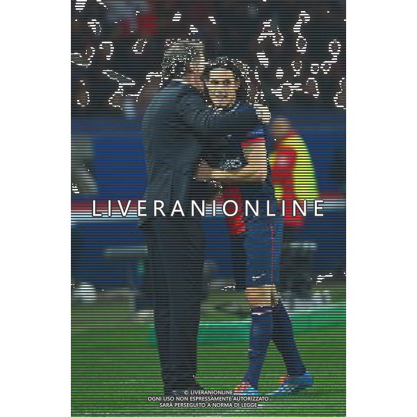 Edinson CAVANI / Laurent BLANC - 12.03.2014 - Paris Saint Germain / Bayer Leverkusen - 1/8Finale Champions League Photo : Dave Winter / Icon Sport AG ALDO LIVERANI SAS ONLY ITALY