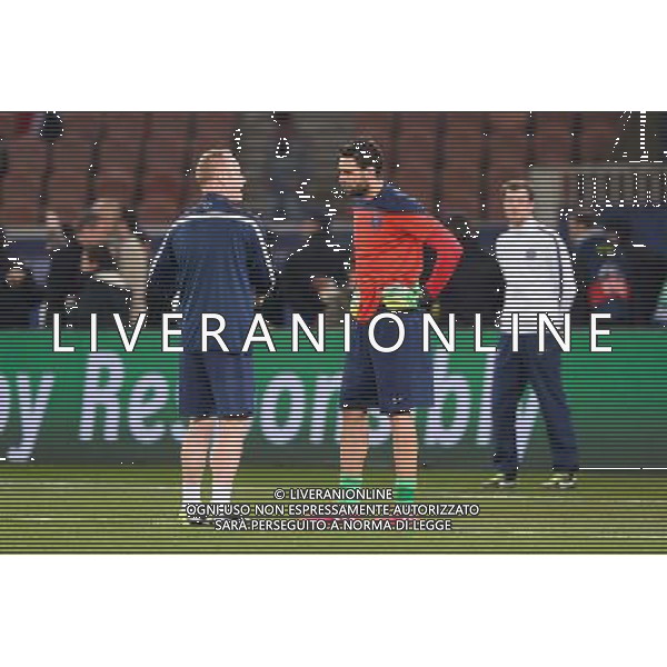 Nicolas DEHON / Salvatore SIRIGU - 12.03.2014 - Paris Saint Germain / Bayer Leverkusen - 1/8Finale Champions League Photo : SPPress / Icon Sport AG ALDO LIVERANI SAS ONLY ITALY