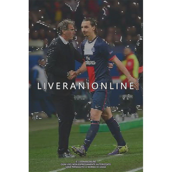 Zlatan IBRAHIMOVIC / Laurent BLANC - 12.03.2014 - Paris Saint Germain / Bayer Leverkusen - 1/8Finale Champions League Photo : Dave Winter / Icon Sport AG ALDO LIVERANI SAS ONLY ITALY