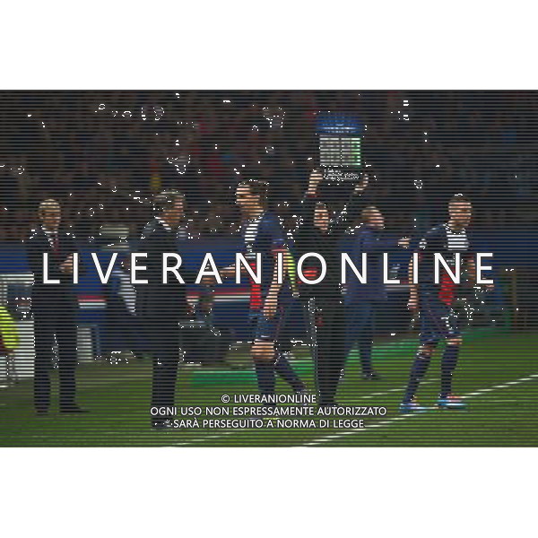 Zlatan IBRAHIMOVIC / Laurent BLANC / Jeremy MENEZ - 12.03.2014 - Paris Saint Germain / Bayer Leverkusen - 1/8Finale Champions League Photo : Dave Winter / Icon Sport AG ALDO LIVERANI SAS ONLY ITALY