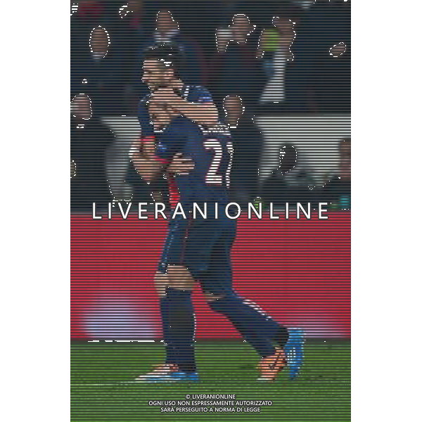 Joie Ezequiel LAVEZZI / Javier PASTORE - 12.03.2014 - Paris Saint Germain / Bayer Leverkusen - 1/8Finale Champions League Photo : Dave Winter / Icon Sport AG ALDO LIVERANI SAS ONLY ITALY