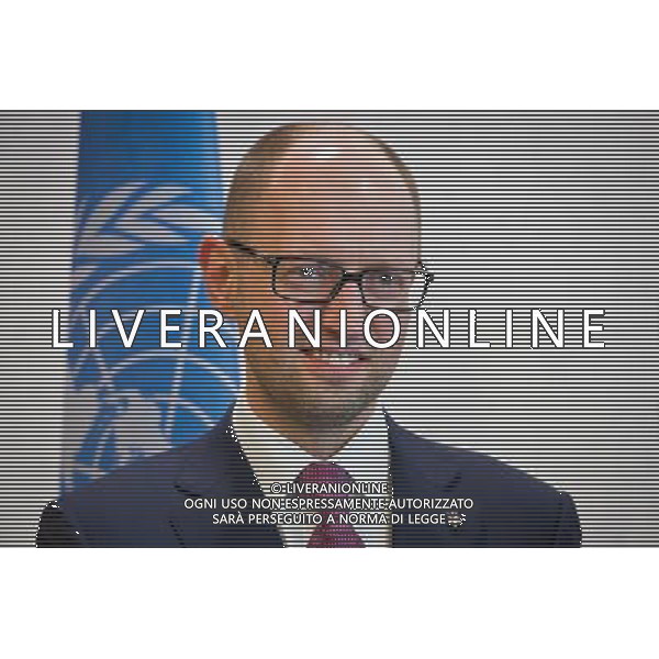 (140313) -- New York, March 13, 2014 () -- Ukrainian Prime Minister Arseniy Yatsenyuk reacts ahead of his meeting with United Nations Secretary-General Ban Ki-moon (not in picture) at the UN headquarters in New York, on March 13, 2014. (/Niu Xiaolei) ©photoshot/AGENZIA ALDO LIVERANI SAS - ITALY ONLY - Il primo ministro ucraino Arseniy Yatsenyuk alla riunione del Consiglio di Sicurezza delle Nazioni Unite sullo status dell\'Ucraina, nella sede delle Nazioni Unite a New York, il 13 marzo 2014.