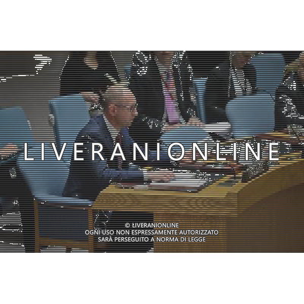 (140313) -- New York, March 13, 2014 () -- Ukrainian Prime Minister Arseniy Yatsenyuk holds a copy of the UN Charter as he reads some of its passages, during a United Nations Security Council meeting on the situation of Ukraine, at the UN headquarters in New York, on March 13, 2014. (/Niu Xiaolei) ©photoshot/AGENZIA ALDO LIVERANI SAS - ITALY ONLY - Il primo ministro ucraino Arseniy Yatsenyuk alla riunione del Consiglio di Sicurezza delle Nazioni Unite sullo status dell\'Ucraina, nella sede delle Nazioni Unite a New York, il 13 marzo 2014.