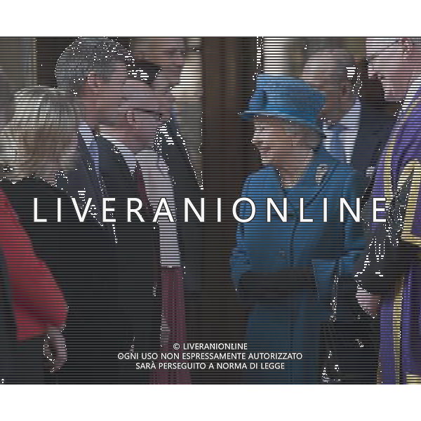 Her Majesty The Queen, accompanied by His Royal Highness The Duke of Edinburgh, visited Royal Holloway, University of London. The visit will celebrate the Diamond Jubilee Regius Professorship of Music, awarded by Her Majesty in 2013. The Queen and The Duke attended a performance of music in the in the Chapel, before meeting students and staff in the Picture Gallery. The Queen unveiled a plaque, marking the visit and Regius Professorship. ©photoshot/AGENZIA ALDO LIVERANI SAS - ITALY ONLY - REALI INGLESI: la Regina Elisabetta II, in visita alla Royal Holloway, University di Londra