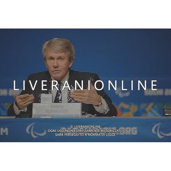 (140307) -- SOCHI, March 7, 2014 () -- Valeriy Sushkevich, President of the National Paralympic Committee of Ukraine, speaks during a press conference before the opening ceremony of the 2014 Winter Paralympics in Sochi, Russia, March 7, 2014. (/Dai Tianfang) ©photoshot/AGENZIA ALDO LIVERANI SAS - ITALY ONLY - Valeriy Sushkevich, Presidente del Comitato Paralimpico Nazionale dell\'Ucraina in conferenza stampa prima della cerimonia del Apertura delle Paralimpiadi invernali di Sochi, in Russia, 7 marzo 2014.