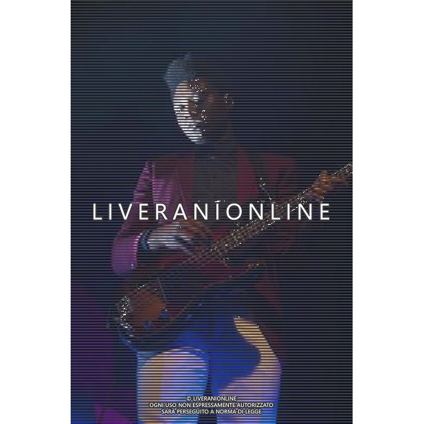 Metronomy performing at Manchester Ritz, England on 14th March 2014. Gbenga Adelekan - bass guitar and vocals. AG ALDO LIVERANI SAS ONLY ITALY