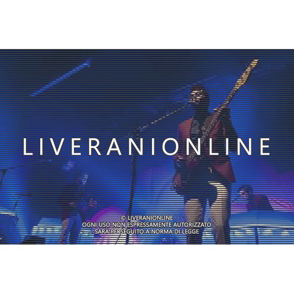 Metronomy performing at Manchester Ritz, England on 14th March 2014. Gbenga Adelekan - bass guitar and vocals. AG ALDO LIVERANI SAS ONLY ITALY