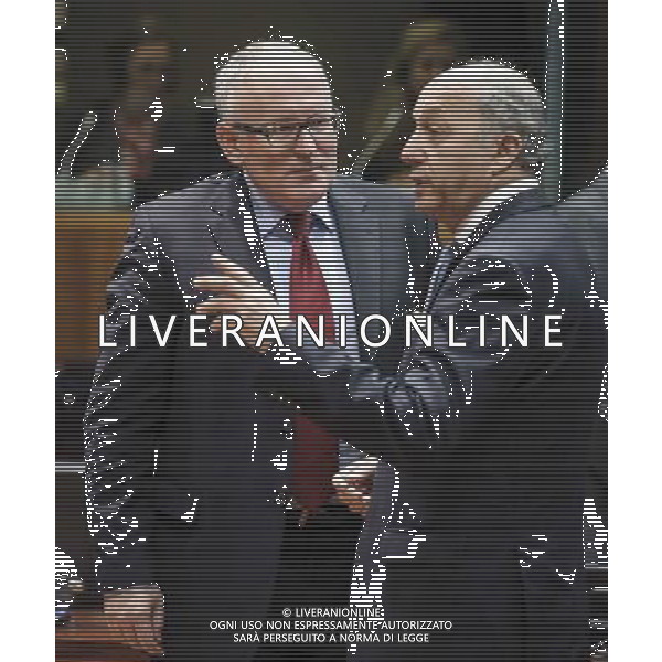 (L-R) Dutch Foreign minister Frans Timmermans and French Foreign Minister Laurent Fabius at the start of the European Union Foreign Ministers council on the situation in Ukraine at European Council headquarters in Brussels, Belgium on 17.03.2014 EU foreign ministers are due to discuss further sanctions against Russia after a Moscow-backed referendum in Crimea backed a split from Ukraine. The 28-member bloc is considering a visa ban and an asset freeze against a number of Russian officials. More than 95 percent of Crimean voters backed joining Russia, local officials said. by Wiktor Dabkowski AG ALDO LIVERANI SAS ONLY ITALY
