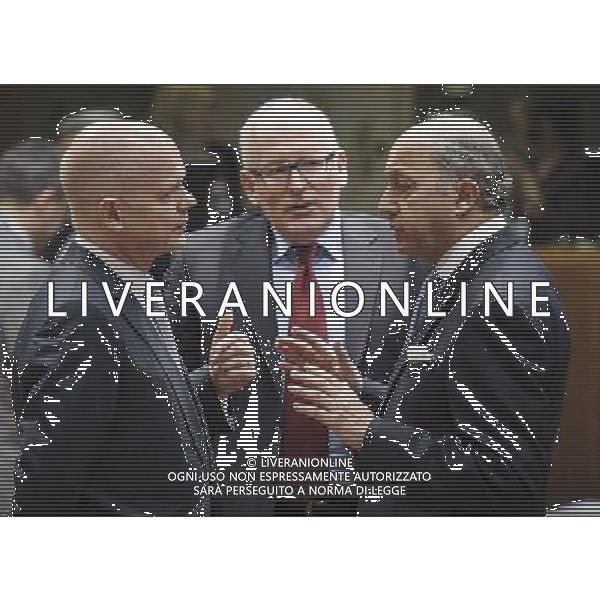 (L-R) British Foreign Secretary William Hague, Dutch Foreign minister Frans Timmermans and French Foreign Minister Laurent Fabius at the start of the European Union Foreign Ministers council on the situation in Ukraine at European Council headquarters in Brussels, Belgium on 17.03.2014 EU foreign ministers are due to discuss further sanctions against Russia after a Moscow-backed referendum in Crimea backed a split from Ukraine. The 28-member bloc is considering a visa ban and an asset freeze against a number of Russian officials. More than 95 percent of Crimean voters backed joining Russia, local officials said. by Wiktor Dabkowski AG ALDO LIVERANI SAS ONLY ITALY
