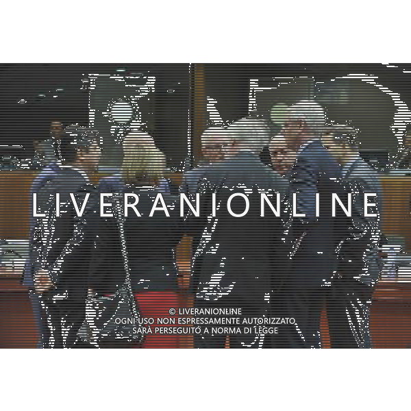 (140317) -- BRUSSELS, March 17, 2014 () -- Foreign Ministers of EU countries stand in a circle discussing before a EU foreign ministers meeting at the EU Headquarters in Brussels, capital of Belgium, March 17, 2014. (/Ye Pingfan) AG ALDO LIVERANI SAS ONLY ITALY