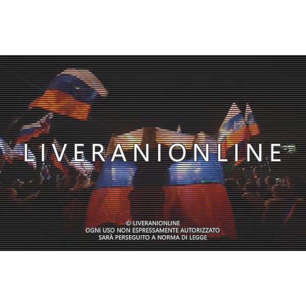 (140316) -- SIMFEROPOL, March 16, 2014 () -- Crimeans holding russian flags celebrate in front of the parliament building in Simferopol, capital of Ukraine\'s Autonomous Republic of Crimea, March 16, 2014. Although the 2014 Crimea referendum was still in process and results might take hours of processing before coming out, Crimeans in the capital city of the peninsula were already seen streaming toward the central city square for celebration. Local television quoted late Sunday an exit poll by the Crimean Republic Institute for Political and Social Studies as saying that 93 percent of voters in the Autonomous Republic of Crimea were in favor of reunification with Russia. (/Sadat) AG ALDO LIVERANI SAS ONLY ITALY