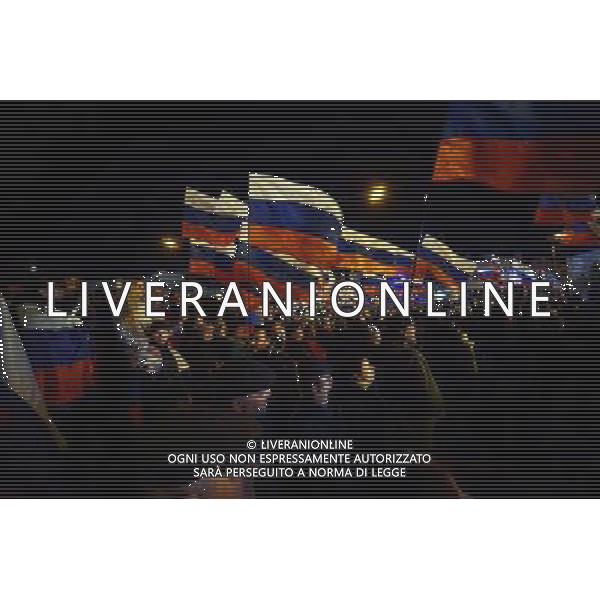 (140316) -- SIMFEROPOL, March 16, 2014 () -- Crimeans holding russian flags celebrate in front of the parliament building in Simferopol, capital of Ukraine\'s Autonomous Republic of Crimea, March 16, 2014. Although the 2014 Crimea referendum was still in process and results might take hours of processing before coming out, Crimeans in the capital city of the peninsula were already seen streaming toward the central city square for celebration. Local television quoted late Sunday an exit poll by the Crimean Republic Institute for Political and Social Studies as saying that 93 percent of voters in the Autonomous Republic of Crimea were in favor of reunification with Russia. (/Sadat) AG ALDO LIVERANI SAS ONLY ITALY