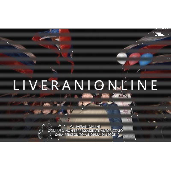 (140316) -- SIMFEROPOL, March 16, 2014 () -- Crimeans holding russian flags celebrate in front of the parliament building in Simferopol, capital of Ukraine\'s Autonomous Republic of Crimea, March 16, 2014. Although the 2014 Crimea referendum was still in process and results might take hours of processing before coming out, Crimeans in the capital city of the peninsula were already seen streaming toward the central city square for celebration. Local television quoted late Sunday an exit poll by the Crimean Republic Institute for Political and Social Studies as saying that 93 percent of voters in the Autonomous Republic of Crimea were in favor of reunification with Russia. (/Sadat) AG ALDO LIVERANI SAS ONLY ITALY