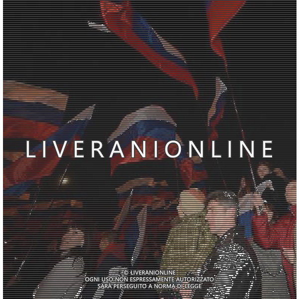 (140316) -- SIMFEROPOL, March 16, 2014 () -- Crimeans holding russian flags celebrate in front of the parliament building in Simferopol, capital of Ukraine\'s Autonomous Republic of Crimea, March 16, 2014. Although the 2014 Crimea referendum was still in process and results might take hours of processing before coming out, Crimeans in the capital city of the peninsula were already seen streaming toward the central city square for celebration. Local television quoted late Sunday an exit poll by the Crimean Republic Institute for Political and Social Studies as saying that 93 percent of voters in the Autonomous Republic of Crimea were in favor of reunification with Russia. (/Sadat) AG ALDO LIVERANI SAS ONLY ITALY