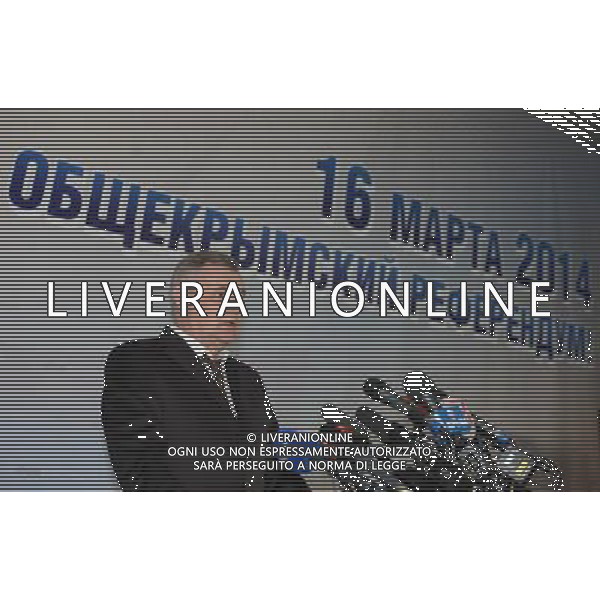 (140316) -- SIMFEROPOL, March 16, 2014 () -- Mikhail Malyshev, chairman of the commission preparing and holding the All-Crimea Referendum in the Autonomous Republic of Crimea, speaks to the press in Simferopol, capital of Ukraine\'s Autonomous Republic of Crimea, March 16, 2014. By halfway tally, Sunday\'s Crimea referendum has polled 95.5 percent of approval for reunification with Russia, 3.5 percent in favor of staying with Ukraine with increased autonomy, according to official sources. (/Sadat) AG ALDO LIVERANI SAS ONLY ITALY