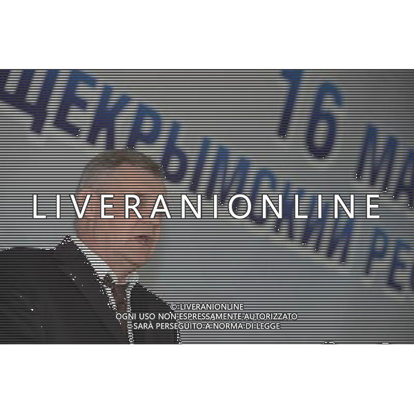 (140316) -- SIMFEROPOL, March 16, 2014 () -- Mikhail Malyshev, chairman of the commission preparing and holding the All-Crimea Referendum in the Autonomous Republic of Crimea, speaks to the press in Simferopol, capital of Ukraine\'s Autonomous Republic of Crimea, March 16, 2014. By halfway tally, Sunday\'s Crimea referendum has polled 95.5 percent of approval for reunification with Russia, 3.5 percent in favor of staying with Ukraine with increased autonomy, according to official sources. (/Sadat) AG ALDO LIVERANI SAS ONLY ITALY
