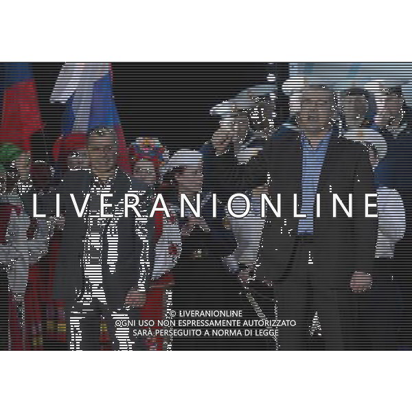 (140316) -- SIMFEROPOL, March 16, 2014 () -- Crimean Prime Minister Sergey Aksenov (R) and Parliament Speaker Volodymyr Konstantynov celebrate in front of the parliament building in Simferopol, capital of Ukraine\'s Autonomous Republic of Crimea, March 16, 2014. By halfway tally, Sunday\'s Crimea referendum has polled 95.5 percent of approval for reunification with Russia, 3.5 percent in favor of staying with Ukraine with increased autonomy, according to official sources. (/Sadat) AG ALDO LIVERANI SAS ONLY ITALY