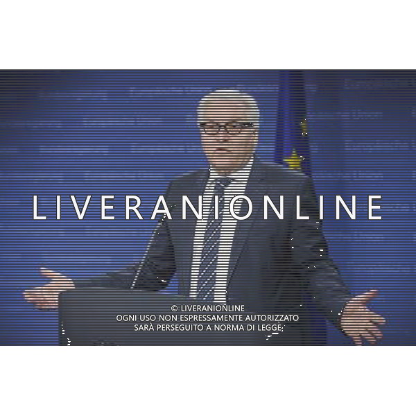 German Foreign Minister Frank-Walter Steinmeier holds press conference during the European foreign affairs ministers council in Brussels, Belgium on 17.03.2014 EU foreign ministers are due to discuss further sanctions against Russia after a Moscow-backed referendum in Crimea backed a split from Ukraine. The 28-member bloc is considering a visa ban and an asset freeze against a number of Russian officials. More than 95 percent of Crimean voters backed joining Russia, local officials said. by Wiktor Dabkowski AG ALDO LIVERANI SAS ONLY ITALY