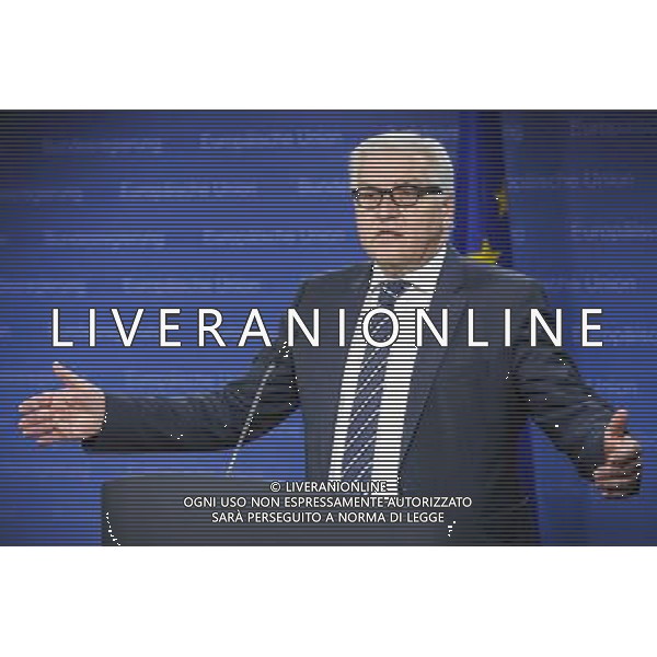 German Foreign Minister Frank-Walter Steinmeier holds press conference during the European foreign affairs ministers council in Brussels, Belgium on 17.03.2014 EU foreign ministers are due to discuss further sanctions against Russia after a Moscow-backed referendum in Crimea backed a split from Ukraine. The 28-member bloc is considering a visa ban and an asset freeze against a number of Russian officials. More than 95 percent of Crimean voters backed joining Russia, local officials said. by Wiktor Dabkowski AG ALDO LIVERANI SAS ONLY ITALY