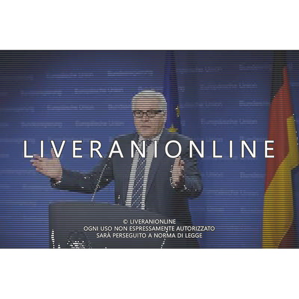 German Foreign Minister Frank-Walter Steinmeier holds press conference during the European foreign affairs ministers council in Brussels, Belgium on 17.03.2014 EU foreign ministers are due to discuss further sanctions against Russia after a Moscow-backed referendum in Crimea backed a split from Ukraine. The 28-member bloc is considering a visa ban and an asset freeze against a number of Russian officials. More than 95 percent of Crimean voters backed joining Russia, local officials said. by Wiktor Dabkowski AG ALDO LIVERANI SAS ONLY ITALY